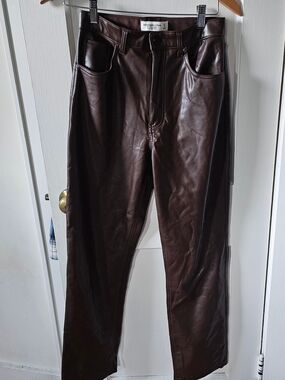Abercrombie & Fitch Dark Brown Vegan Leather Straight Leg Pants- Size 4/27